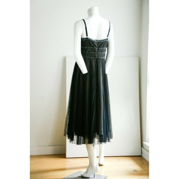 BCBG Max Azria Black Beaded Pleated Midi Cocktail Dress - Picture 9 of 13